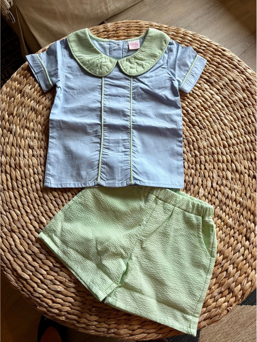 Stitchy Fish 2 Piece Set Peter Pan Collar Sz 2T EUC